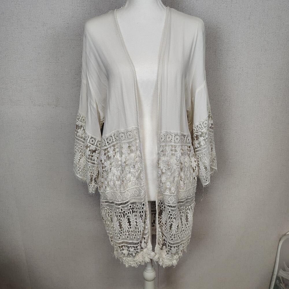 Rue21 Boho Lace Duster Cardigan Open Front Floral Crochet Small